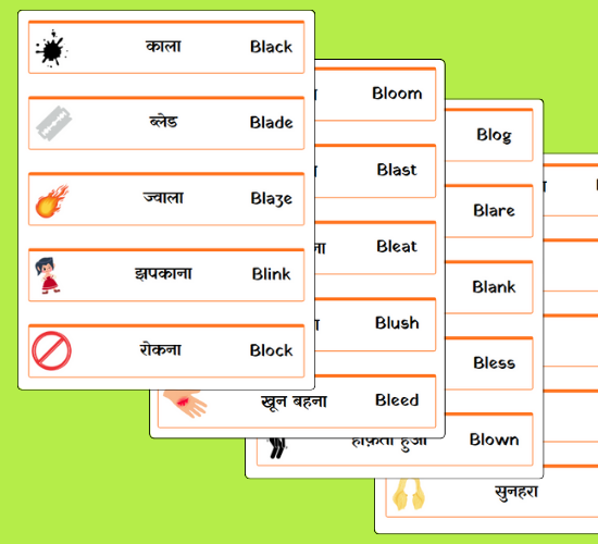 Educational BL Blend Word Cards(Hindi)