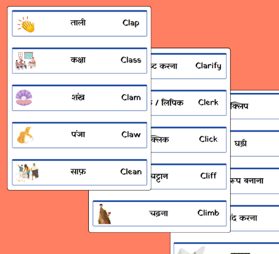 Playful CL Word Cards(Hindi)