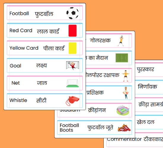 Football Word Cards(Hindi)
