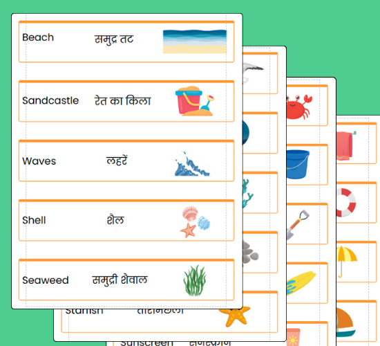 Seaside Word Cards(Hindi)