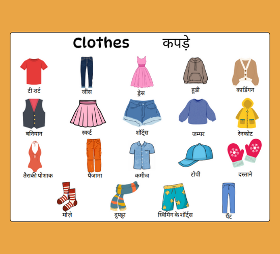 Colorful Clothes Word Mat(hindi)
