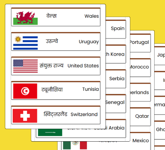Men's World Cup Country and Flag Labels(Hindi)