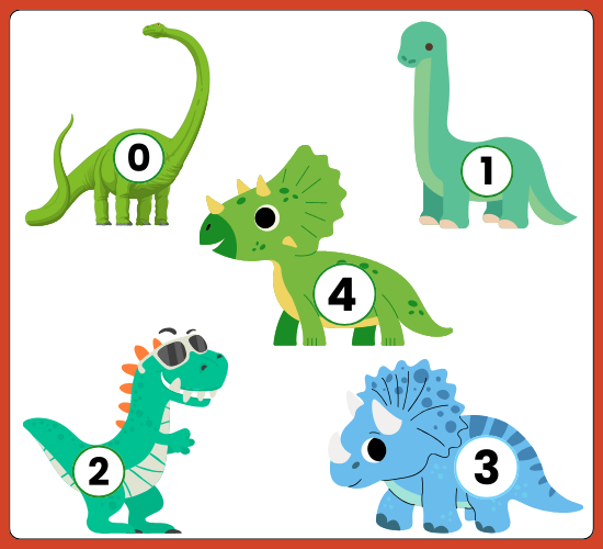 Numbers 0-20 on Dinosaur