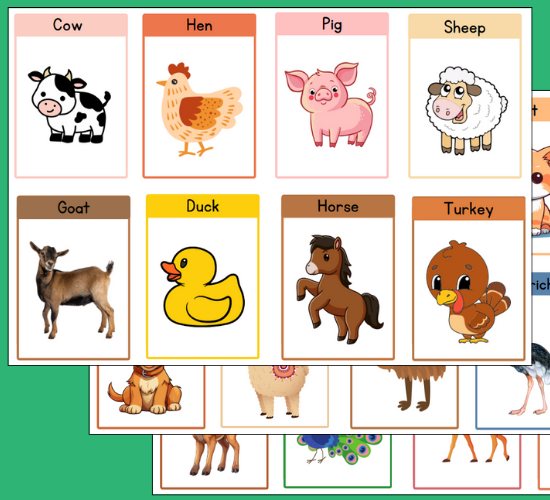 Mini Farm Animal Flashcards
