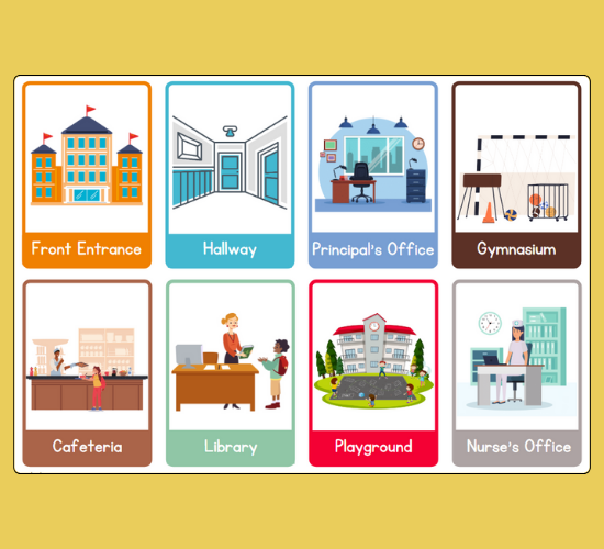 School Building Mini Flashcards