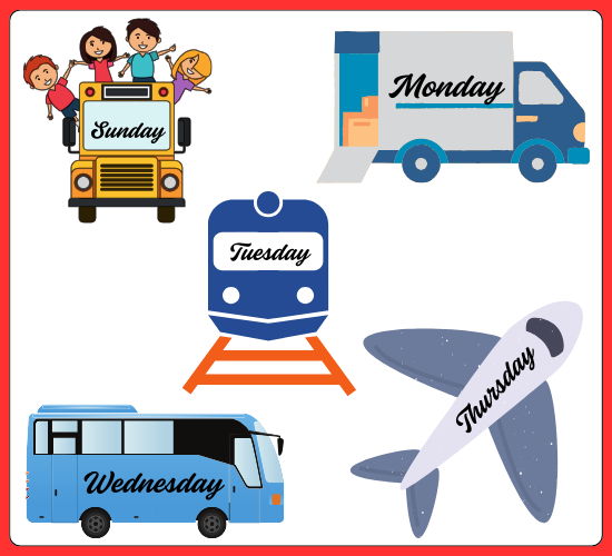 Days of The Weeks on Transport Cursive Version