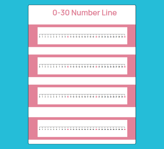 0-30 Number Line Multiple of 10 in Red With Black Numbers