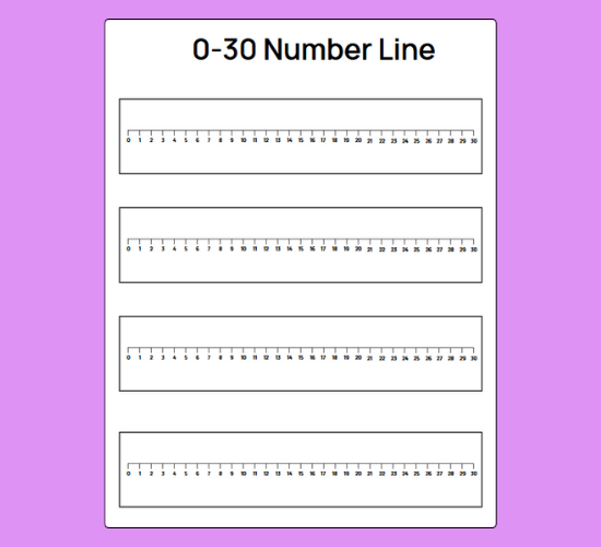 0-30 Number Line Black and White