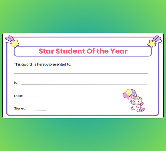 Star Student of The Year Certificate