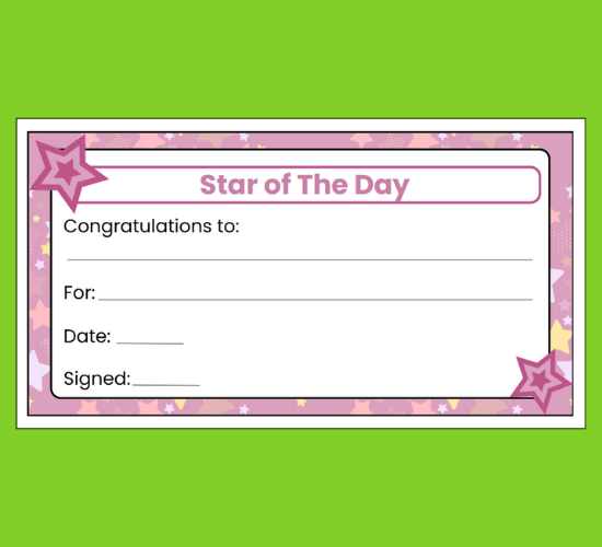Star of The Week Award Certificate