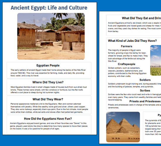 Ancient Egyptian Basic Fact Sheet