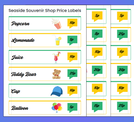 Seaside Souvenir Shop Price Labels