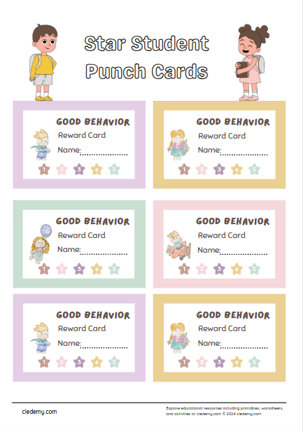 Star Student Punch Cards
