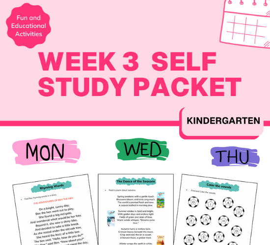 Kindergarten My Study Packet Week 3
