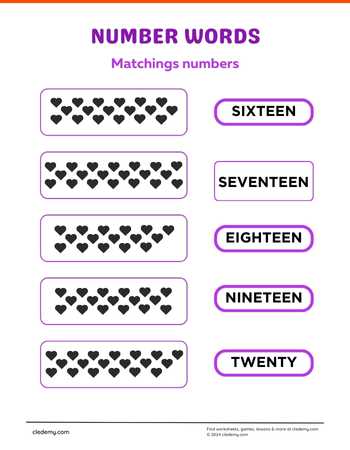 Match The Number Name With Heart (16-20)