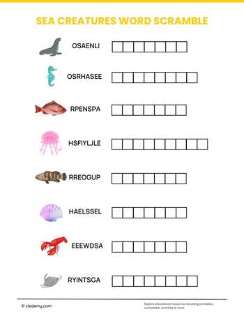 Sea Creatures Word Scramble