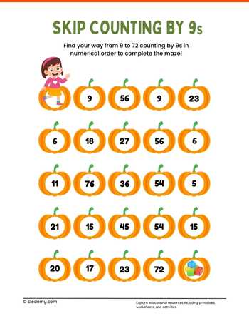 Skip Counting By 9 Maze