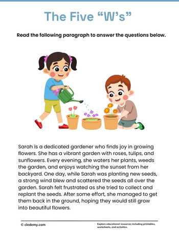 Understanding the Five W Questions Worksheets