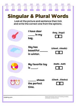 Write the Singular Words and  Plural Words 10