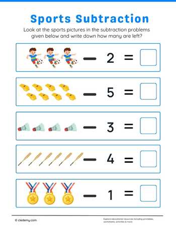 Picture to Number Sports Subtraction