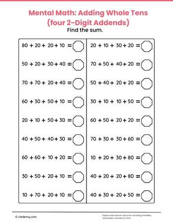 Adding Whole Tens and Four 2-Digit Addends