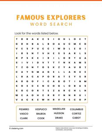 Famous Explorers Word Search