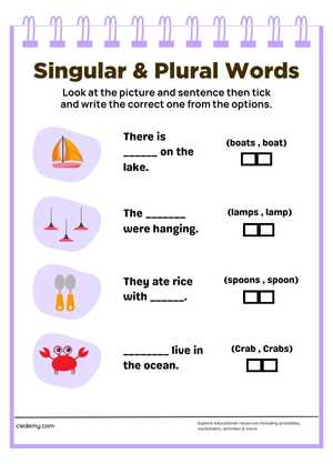 Write the Singular Words and  Plural Words 8