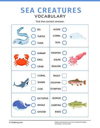Sea Creatures Vocabulary