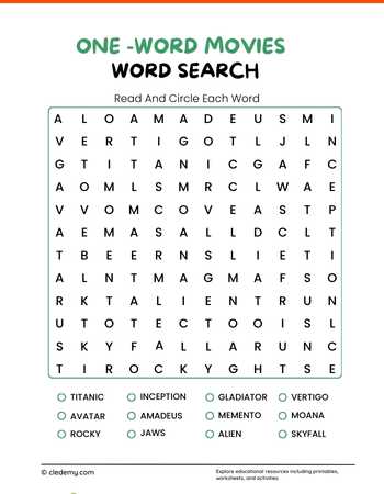 One Word Movies Word Search