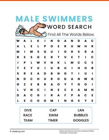 Male Swimmers Word Search
