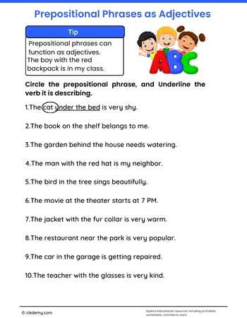 Prepositional Phrases as Adjectives Grade 5