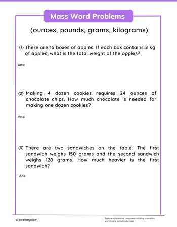 Mass and Weight Word Problems