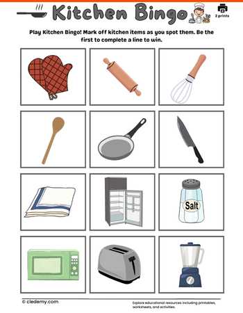 Kitchen Bingo Card