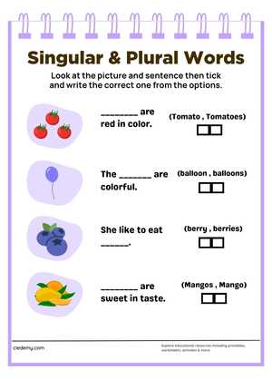 Write the Singular Words and  Plural Words 7