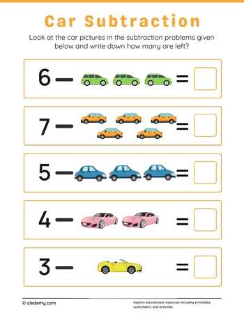 Picture to Number Car Subtraction