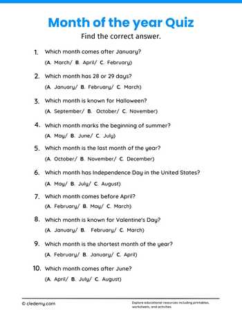 Month of the Year Quiz