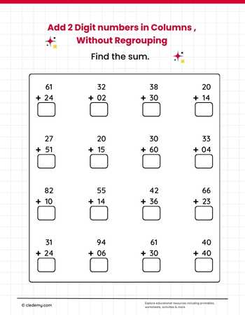 Add 2 Digit Numbers in Columns No Regrouping