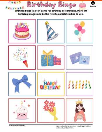 Birthday Party Bingo Card