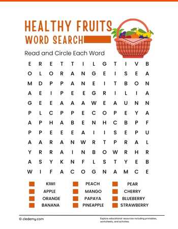 Healthy Fruits Word Search