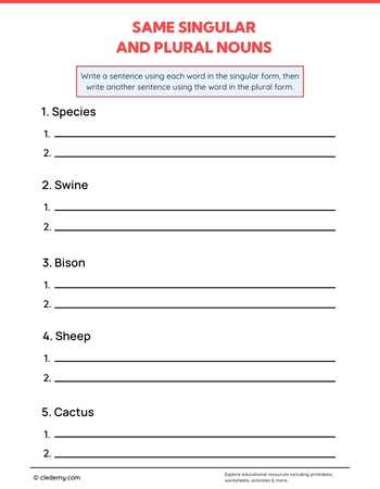Nouns with Same Singular and Plural Form
