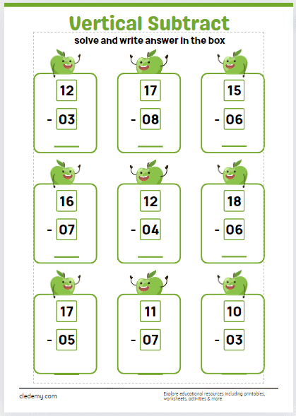 Vertical Subtraction Within 20
