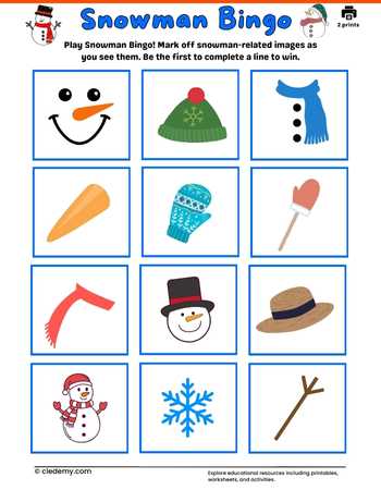Snowman Bingo Card