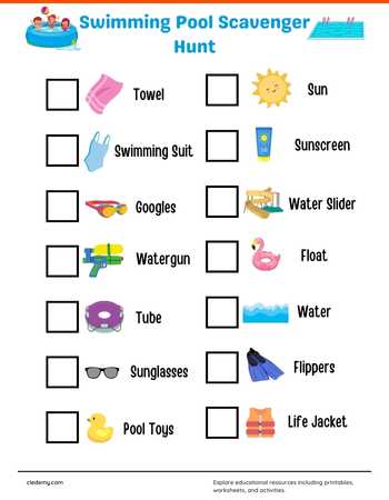 Swimming Pool Scavenger Hunt