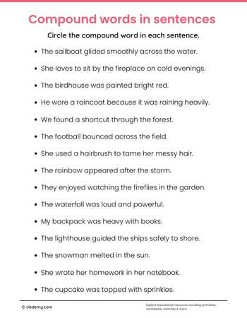 Compound Words in Sentences Grade 4