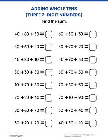 Adding Whole Tens (three 2-Digit Numbers)