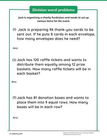Solve the Division Word Problems
