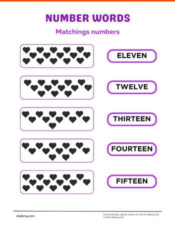 Match The Number Name With Heart (11-15)