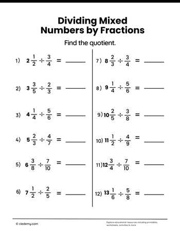 Practicing Dividing Mixed Numbers by Fractions