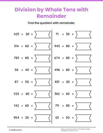 Practice Division by Whole Tens with Remainder
