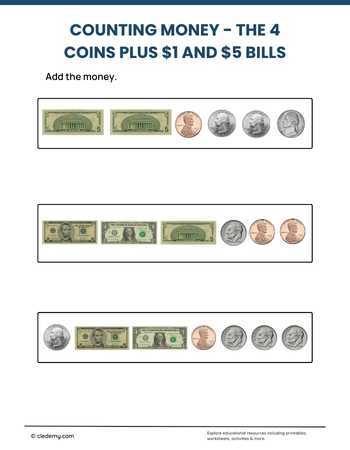 Counting Money the 4 Coins Plus 1 and 5 Bills
